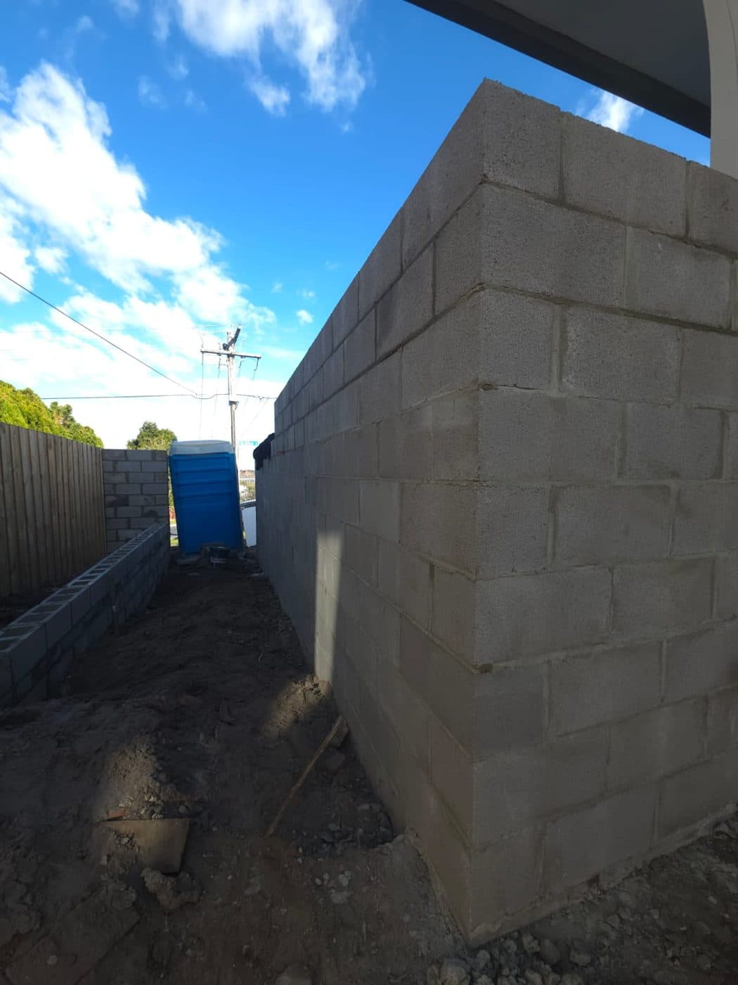 Tall besser block garage wall corner under construction, garage blockwork, Melbourne