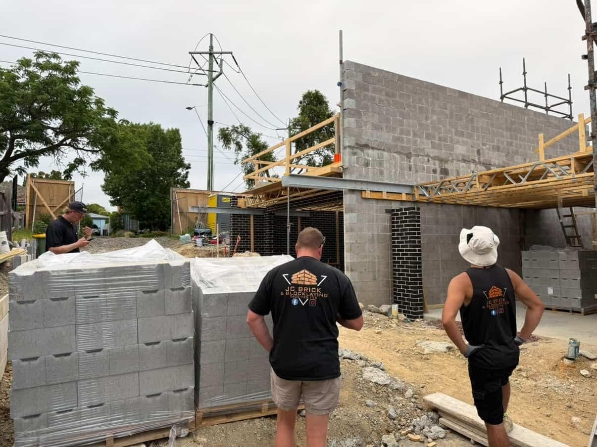 JC Brick & Blocklaying crew at a large structural block build, blocklaying, Melbourne